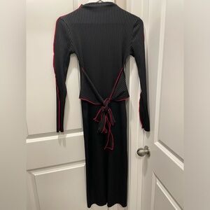 Zara High Neck Ribbed Maxi Dress w/ Red Trim
